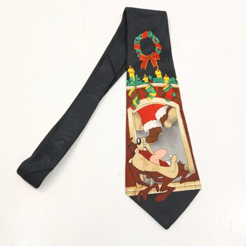 Vtg Looney Tunes Neck Tie Taz Is On the Naughty List Polyester Classic Tie